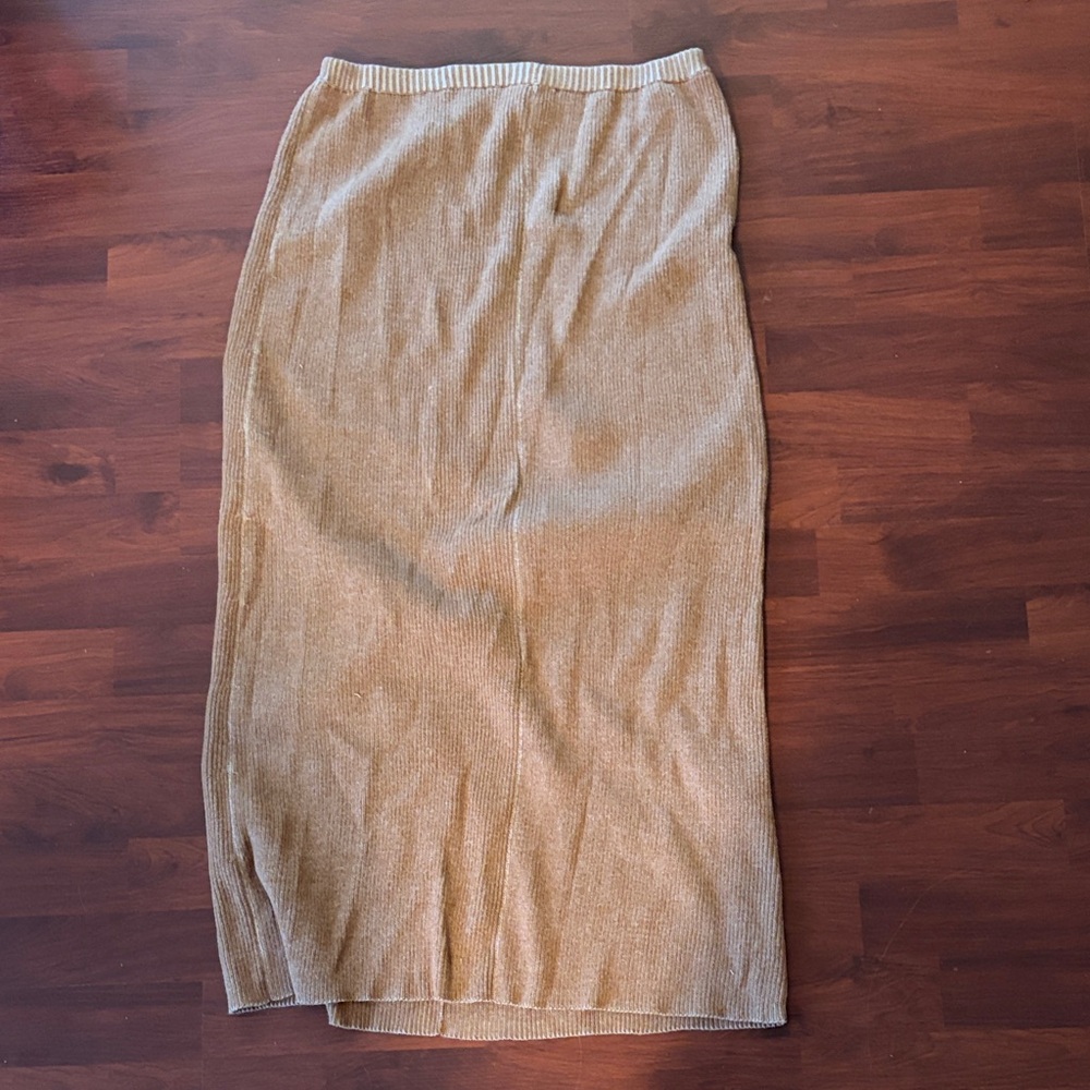 First Rite Ribbed Knit Maxi Skirt in Light Brown